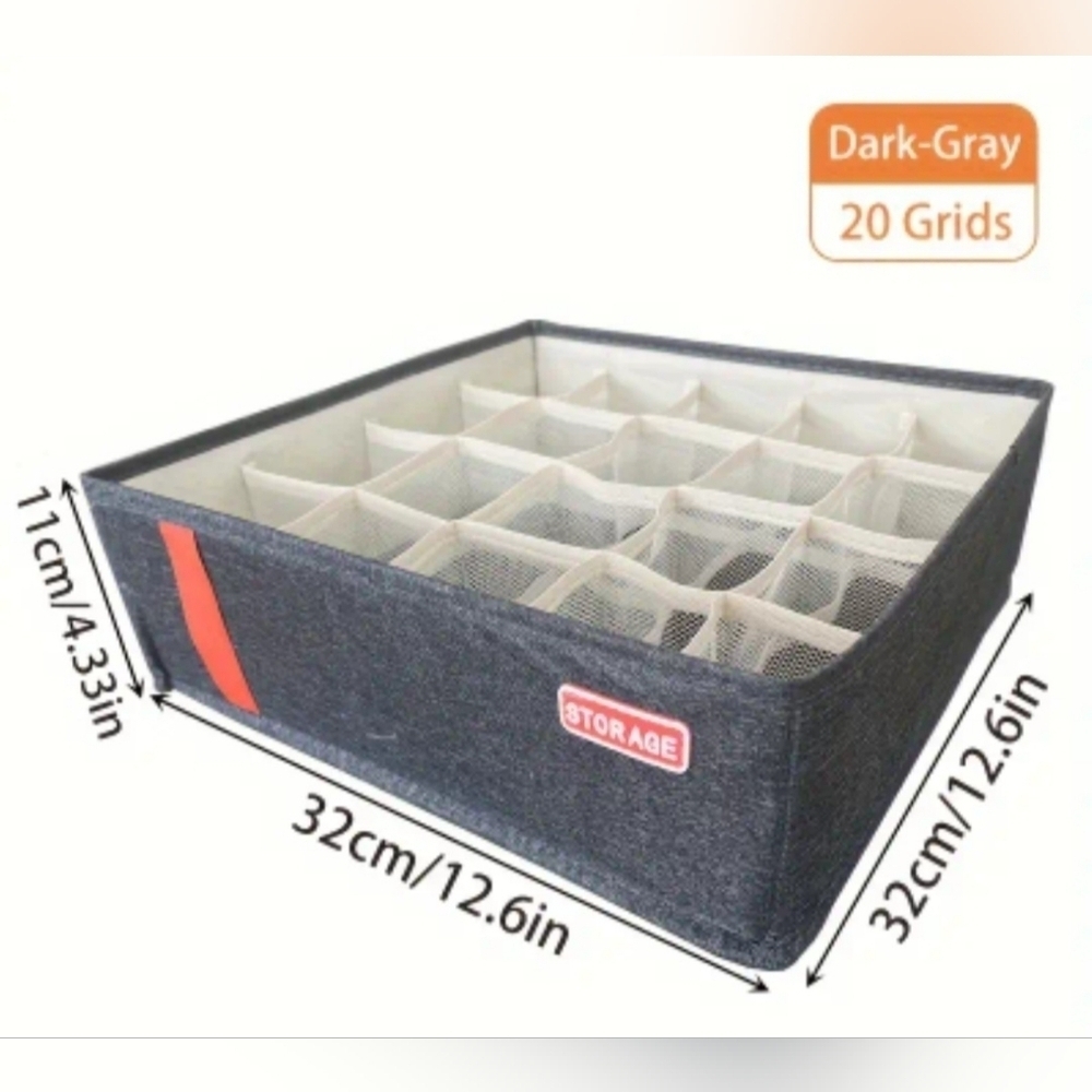 20-Grid Dark Gray Underwear Drawer Organizer Storage Box